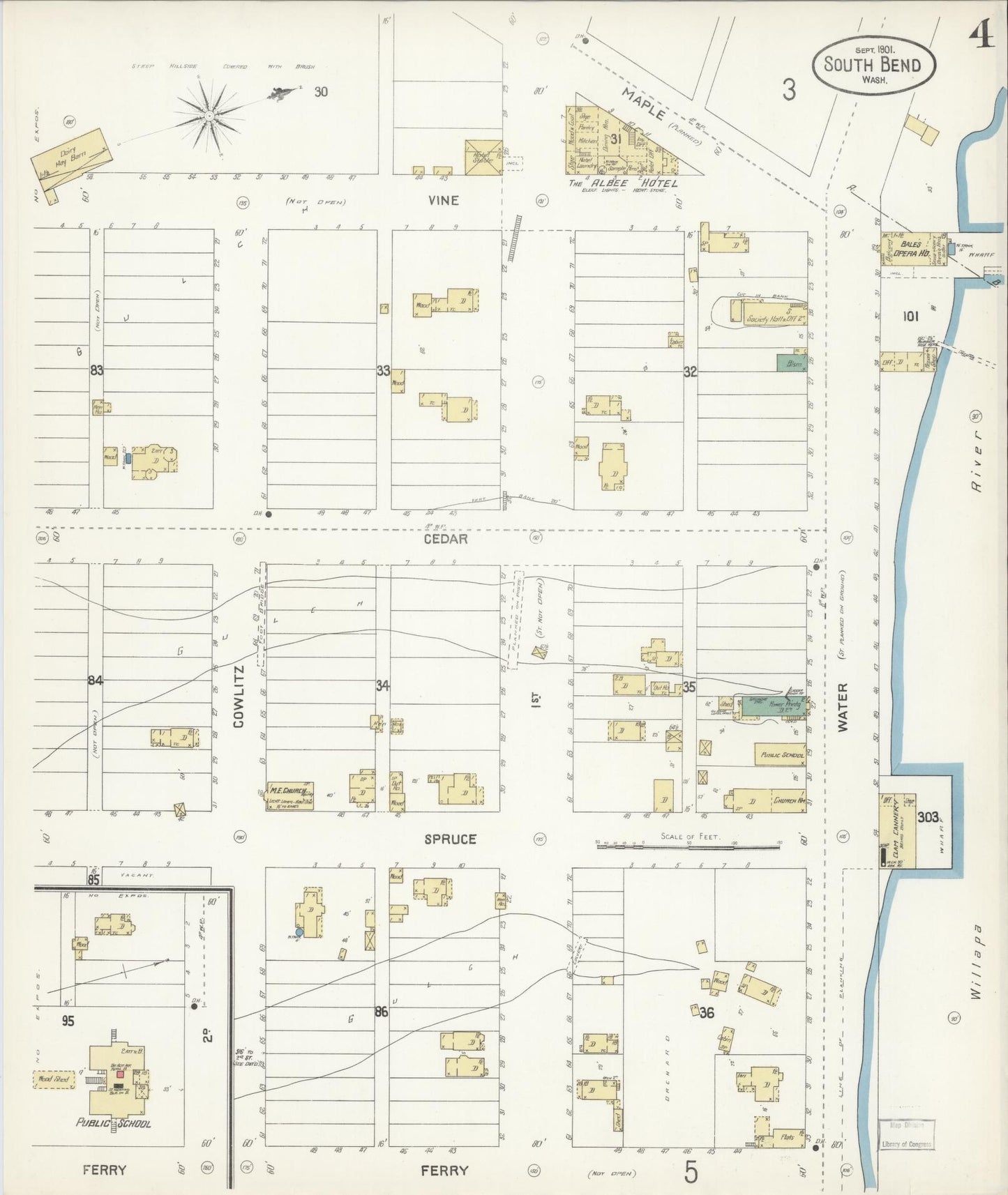 Sanborn Fire Insurance Map from South Bend, Pacific County, Washington (1901), Sheet #0004 - Complete Map Set gallery image, historic Sanborn map, vintage wall art, Washington Washington