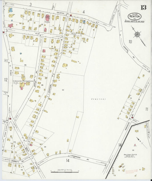 Sanborn Fire Insurance Map from Newton, Sussex County, New Jersey (1916), Sheet #0013 - Historic Sanborn Fire Insurance Map Print, vintage old map wall art, antique decor, genealogy gift, New Jersey New Jersey map