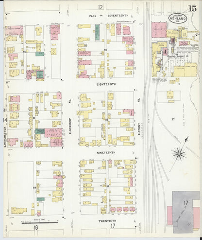 Sanborn Fire Insurance Map from Ashland, Boyd County, Kentucky (1907), Sheet #0015 - Complete Map Set gallery image, historic Sanborn map, vintage wall art, Kentucky Kentucky