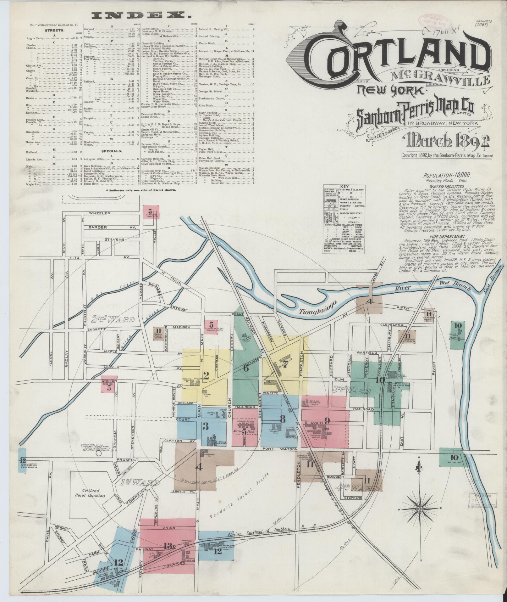 Sanborn Fire Insurance Map from Cortland, Cortland County, New York. (1892) – Historic Sanborn Fire Insurance Map Print