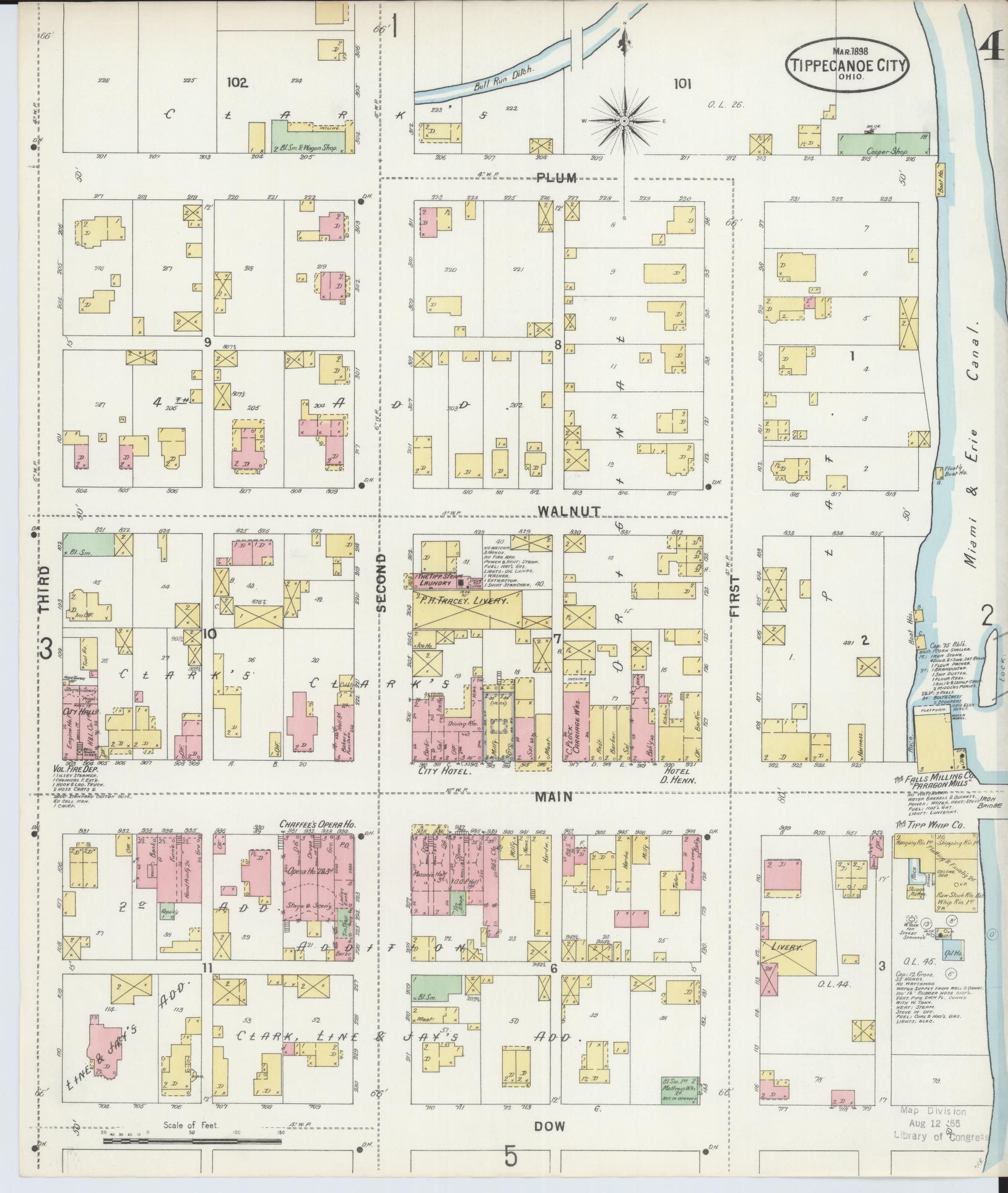 Sanborn Fire Insurance Map from Tipp City, Miami County, Ohio (1898), Sheet #0004 - Historic Sanborn Fire Insurance Map Print, vintage old map wall art, antique decor, genealogy gift, Ohio Ohio map