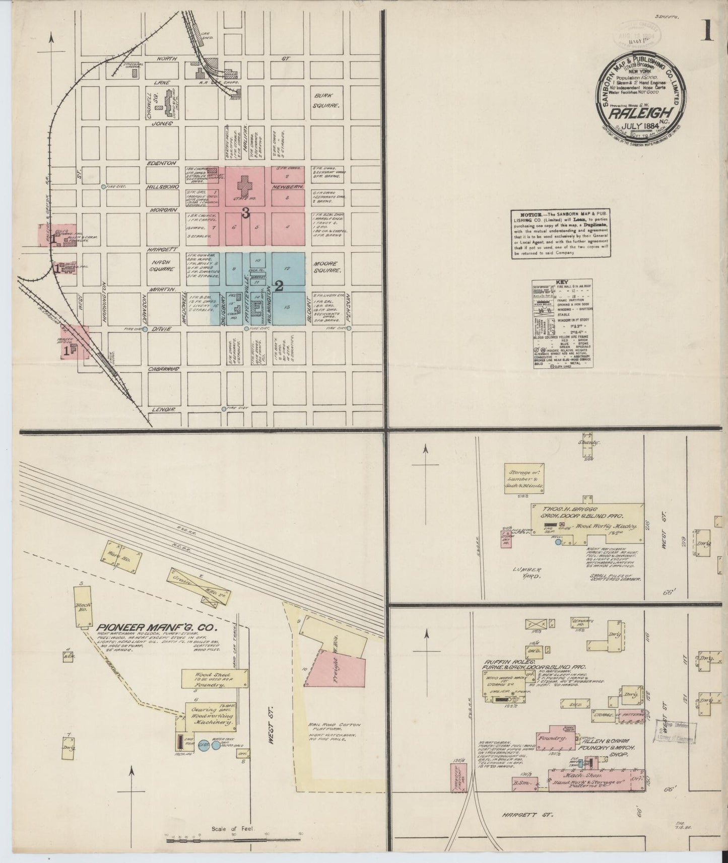 Sanborn Fire Insurance Map from Raleigh, Wake County, North Carolina (1884), Sheet #0001 - Complete Map Set gallery image, historic Sanborn map, vintage wall art, North Carolina North Carolina