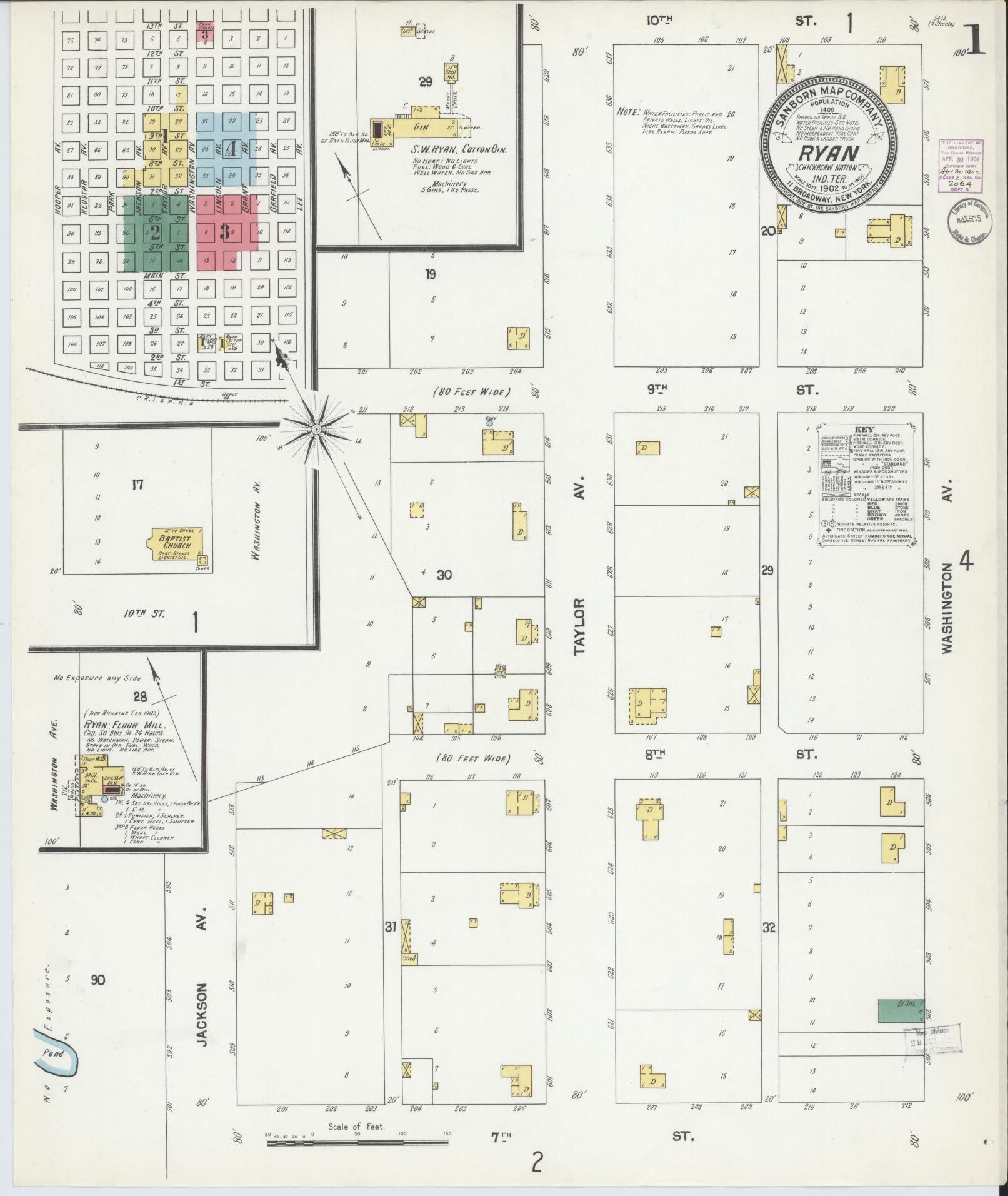 Sanborn Fire Insurance Map from Ryan, Jefferson County, Oklahoma (1902), Sheet #0001 - Complete Map Set gallery image, historic Sanborn map, vintage wall art, Oklahoma Oklahoma
