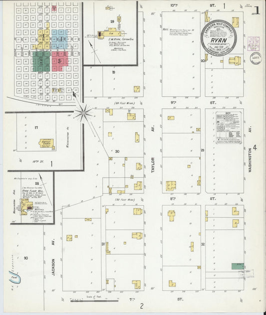 Sanborn Fire Insurance Map from Ryan, Jefferson County, Oklahoma (1902), Sheet #0001 - Complete Map Set gallery image, historic Sanborn map, vintage wall art, Oklahoma Oklahoma