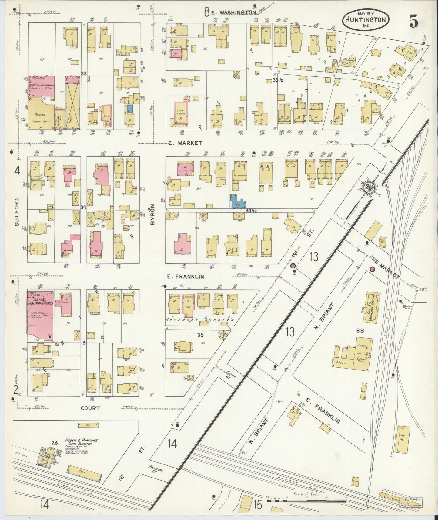 Sanborn Fire Insurance Map from Huntington, Huntington County, Indiana (1912), Sheet #0005 - Complete Map Set gallery image, historic Sanborn map, vintage wall art, Indiana Indiana