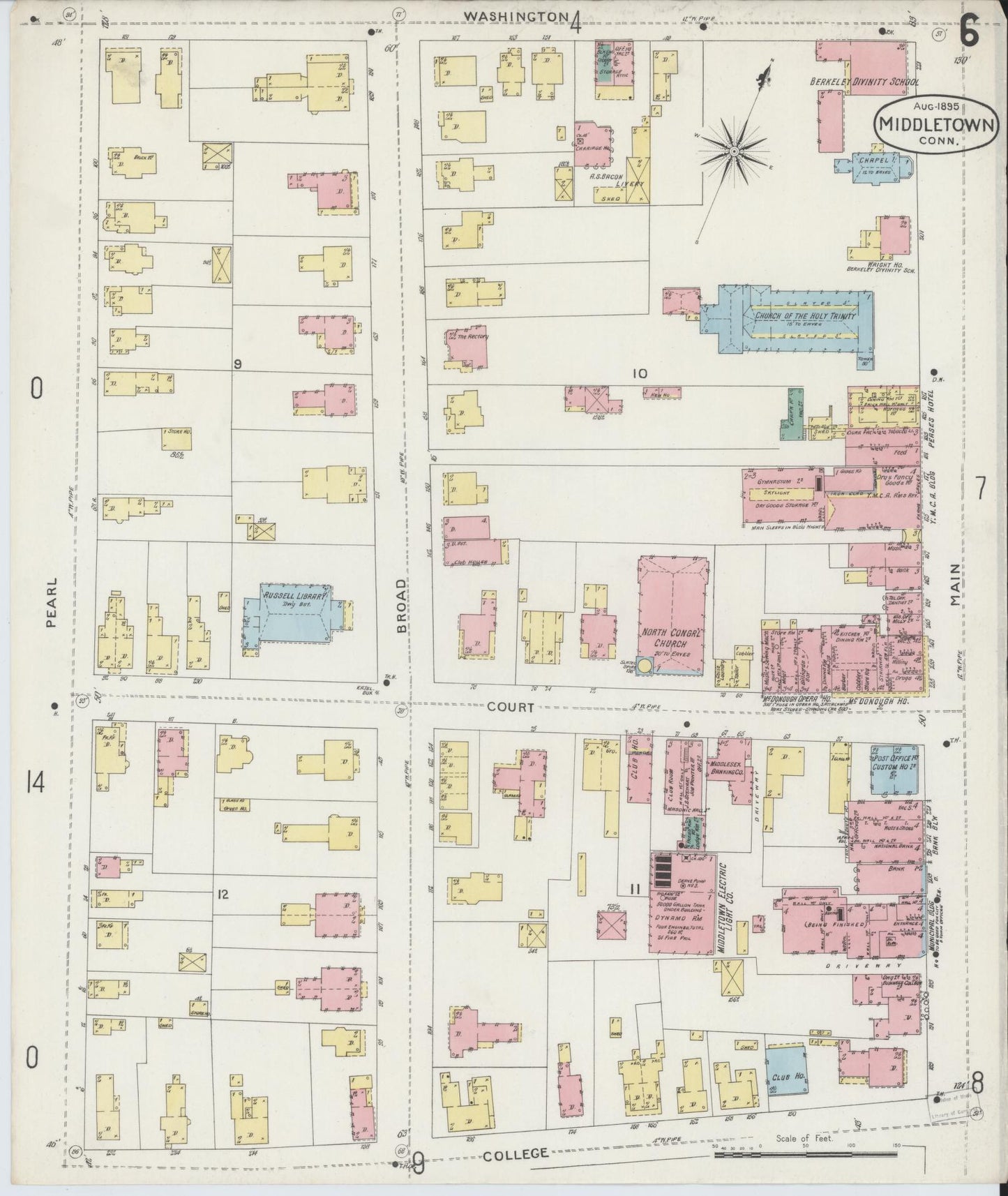 Sanborn Fire Insurance Map from Middletown, Middlesex County, Connecticut (1895), Sheet #0006 - Historic Sanborn Fire Insurance Map Print, vintage old map wall art, antique decor, genealogy gift, Connecticut Connecticut map