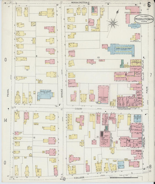 Sanborn Fire Insurance Map from Middletown, Middlesex County, Connecticut (1895), Sheet #0006 - Historic Sanborn Fire Insurance Map Print, vintage old map wall art, antique decor, genealogy gift, Connecticut Connecticut map