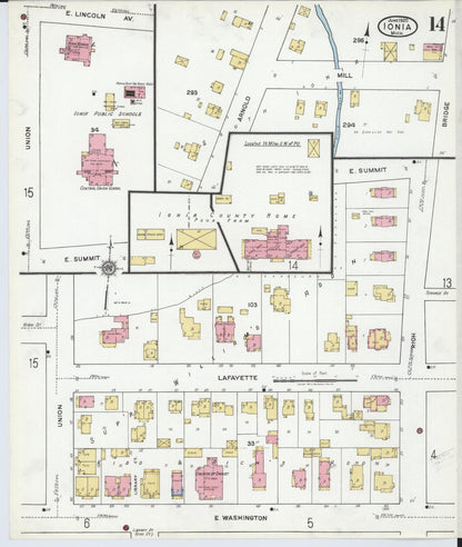Sanborn Fire Insurance Map from Ionia, Ionia County, Michigan (1920), Sheet #0014 - Historic Sanborn Fire Insurance Map Print, vintage old map wall art, antique decor, genealogy gift, Michigan Michigan map