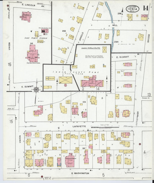 Sanborn Fire Insurance Map from Ionia, Ionia County, Michigan (1920), Sheet #0014 - Historic Sanborn Fire Insurance Map Print, vintage old map wall art, antique decor, genealogy gift, Michigan Michigan map