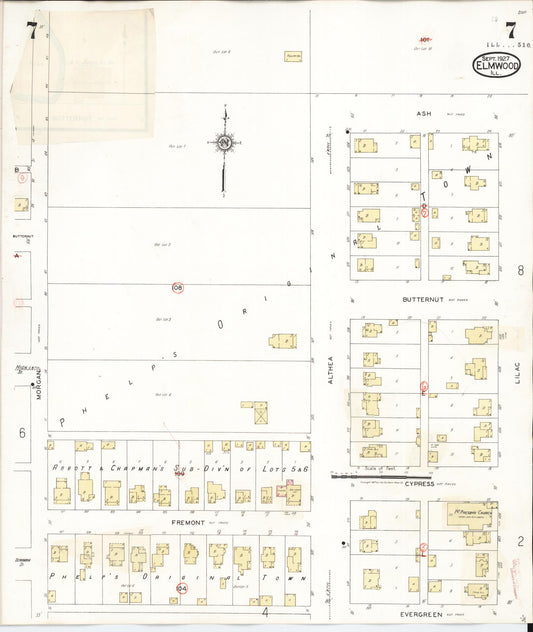 Sanborn Fire Insurance Map from Elmwood, Peoria County, Illinois (1944), Sheet #0007 - Historic Sanborn Fire Insurance Map Print, vintage old map wall art, antique decor, genealogy gift, Illinois Illinois map