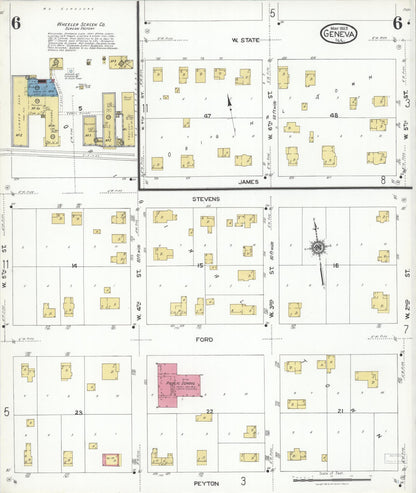 Sanborn Fire Insurance Map from Geneva, Kane County, Illinois (1923), Sheet #0006 - Historic Sanborn Fire Insurance Map Print, vintage old map wall art, antique decor, genealogy gift, Illinois Illinois map