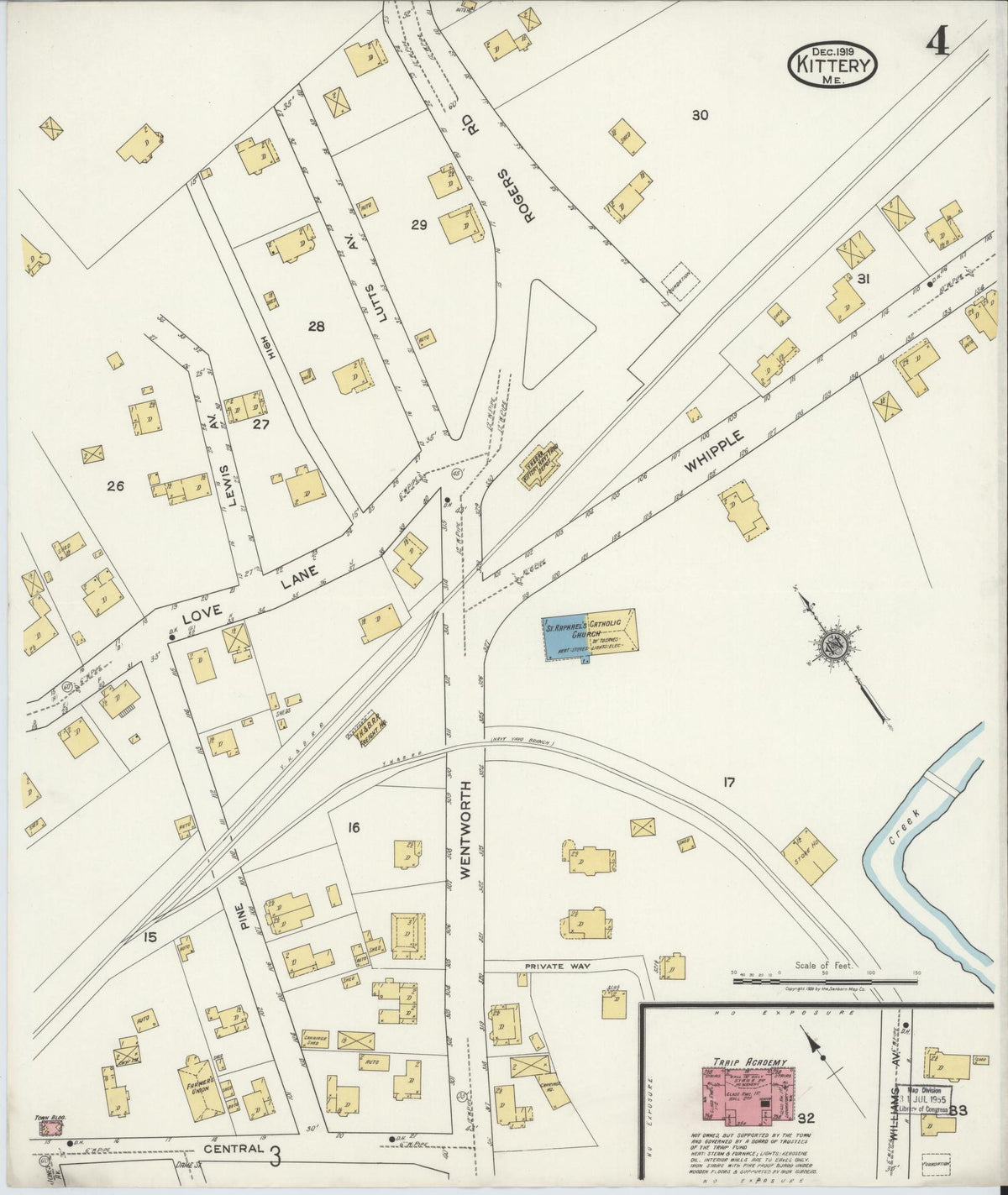Sanborn Fire Insurance Map from Kittery, York County, Maine (1919), Sheet #0004 - Complete Map Set gallery image, historic Sanborn map, vintage wall art, Maine Maine