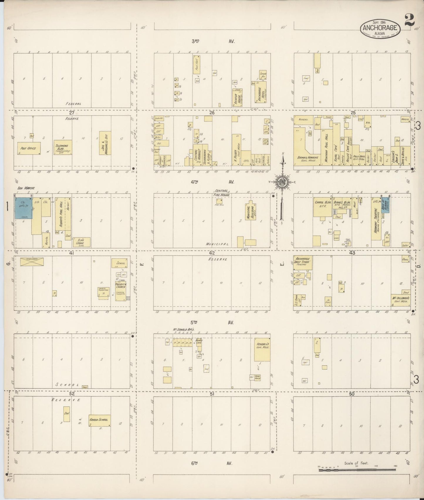 Sanborn Fire Insurance Map from Anchorage, Anchorage Census Division, Alaska (1916), Sheet #0002 - Complete Map Set gallery image, historic Sanborn map, vintage wall art, Alaska Alaska