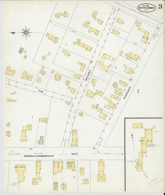 Sanborn Fire Insurance Map from North Conway, Carroll County, New Hampshire (1908), Sheet #0003 - Historic Sanborn Fire Insurance Map Print, vintage old map wall art, antique decor, genealogy gift, New Hampshire New Hampshire map