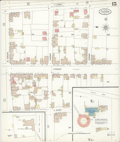 Sanborn Fire Insurance Map from Tucson, Pima County, Arizona (1901), Sheet #0015 - Complete Map Set gallery image, historic Sanborn map, vintage wall art, Arizona Arizona