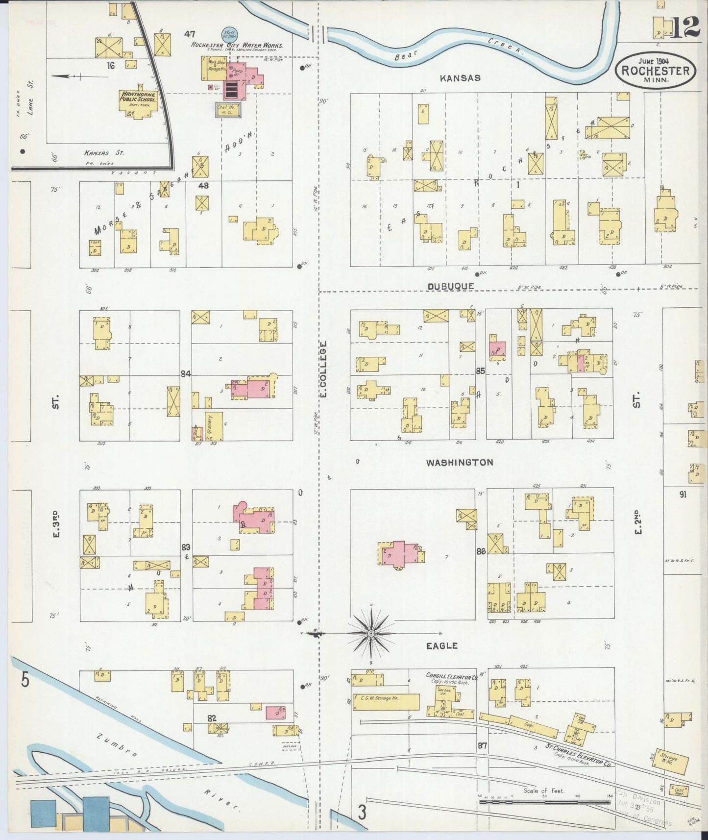 Sanborn Fire Insurance Map from Rochester, Olmsted County, Minnesota (1904), Sheet #0012 - Complete Map Set gallery image, historic Sanborn map, vintage wall art, Minnesota Minnesota