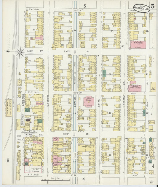 Sanborn Fire Insurance Map from Mahanoy City, Schuylkill County, Pennsylvania (1896), Sheet #0005 - Historic Sanborn Fire Insurance Map Print, vintage old map wall art, antique decor, genealogy gift, Pennsylvania Pennsylvania map