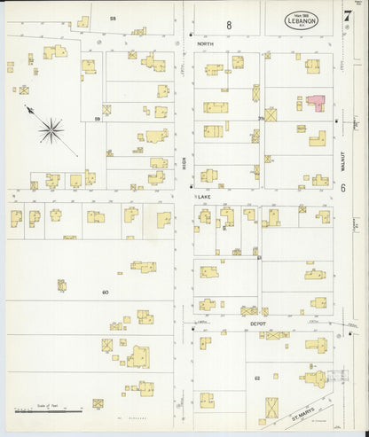 Sanborn Fire Insurance Map from Lebanon, Marion County, Kentucky (1908), Sheet #0007 - Complete Map Set gallery image, historic Sanborn map, vintage wall art, Kentucky Kentucky