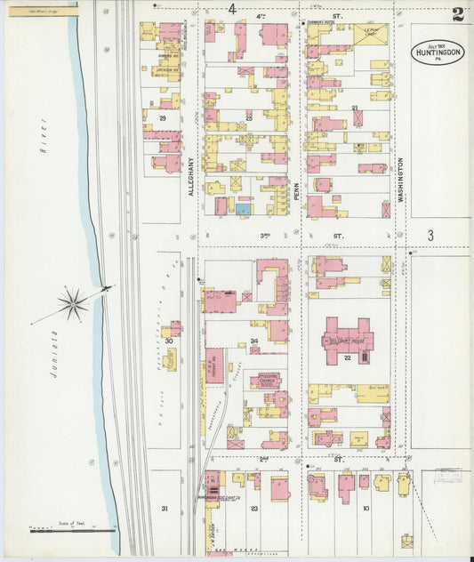 Sanborn Fire Insurance Map from Huntingdon, Huntingdon County, Pennsylvania (1901), Sheet #0002 - Historic Sanborn Fire Insurance Map Print, vintage old map wall art, antique decor, genealogy gift, Pennsylvania Pennsylvania map