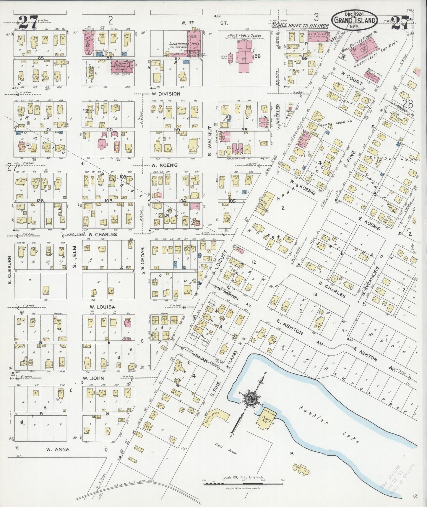 Sanborn Fire Insurance Map from Grand Island, Hall County, Nebraska (1924), Sheet #0027 - Complete Map Set gallery image, historic Sanborn map, vintage wall art, Nebraska Nebraska