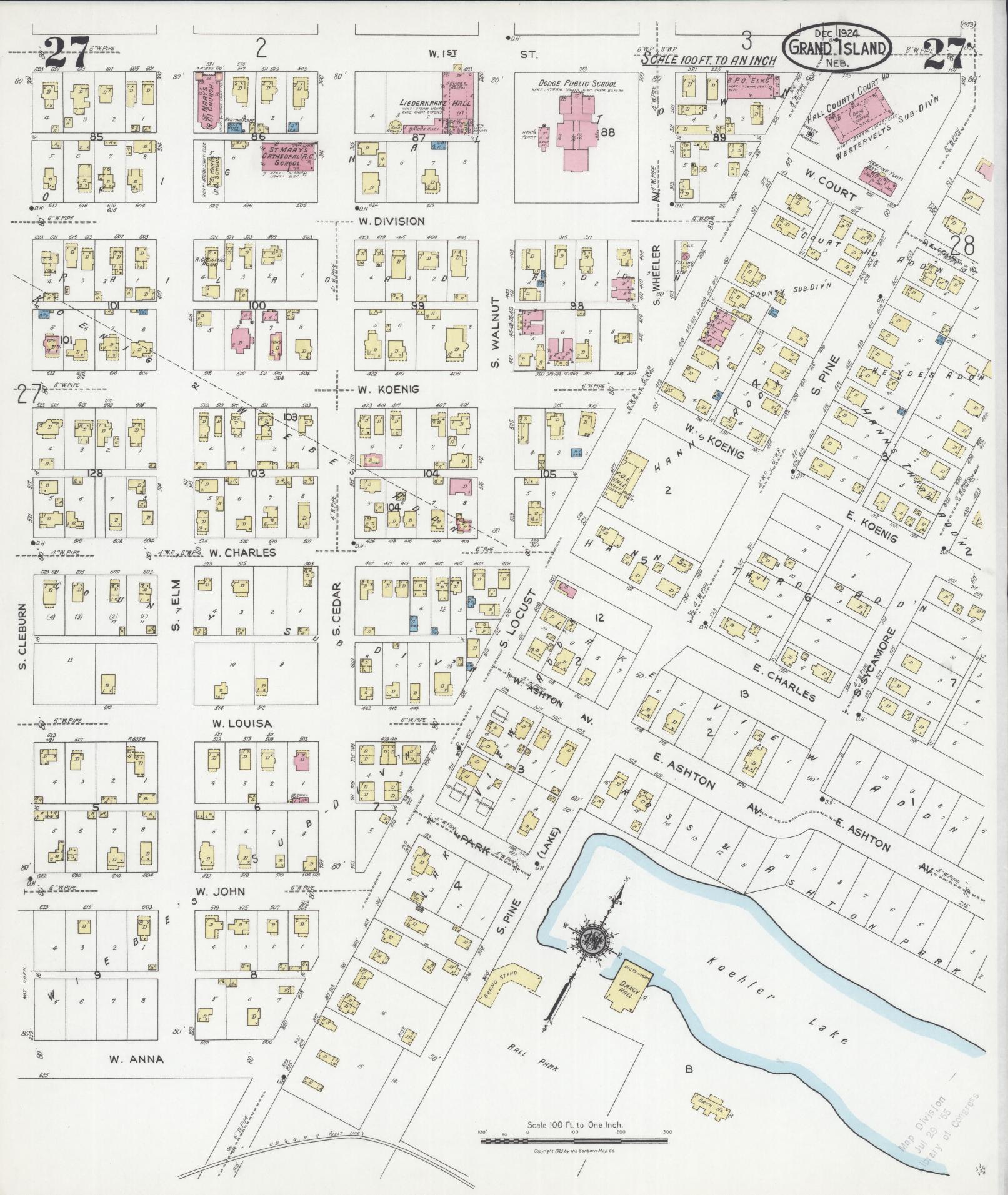 Sanborn Fire Insurance Map from Grand Island, Hall County, Nebraska (1924), Sheet #0027 - Complete Map Set gallery image, historic Sanborn map, vintage wall art, Nebraska Nebraska