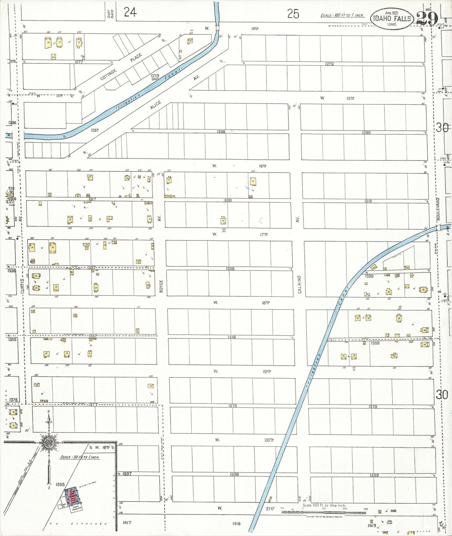 Sanborn Fire Insurance Map from Idaho Falls, Bonneville County, Idaho (1921), Sheet #0029 - Historic Sanborn Fire Insurance Map Print, vintage old map wall art, antique decor, genealogy gift, Idaho Idaho map