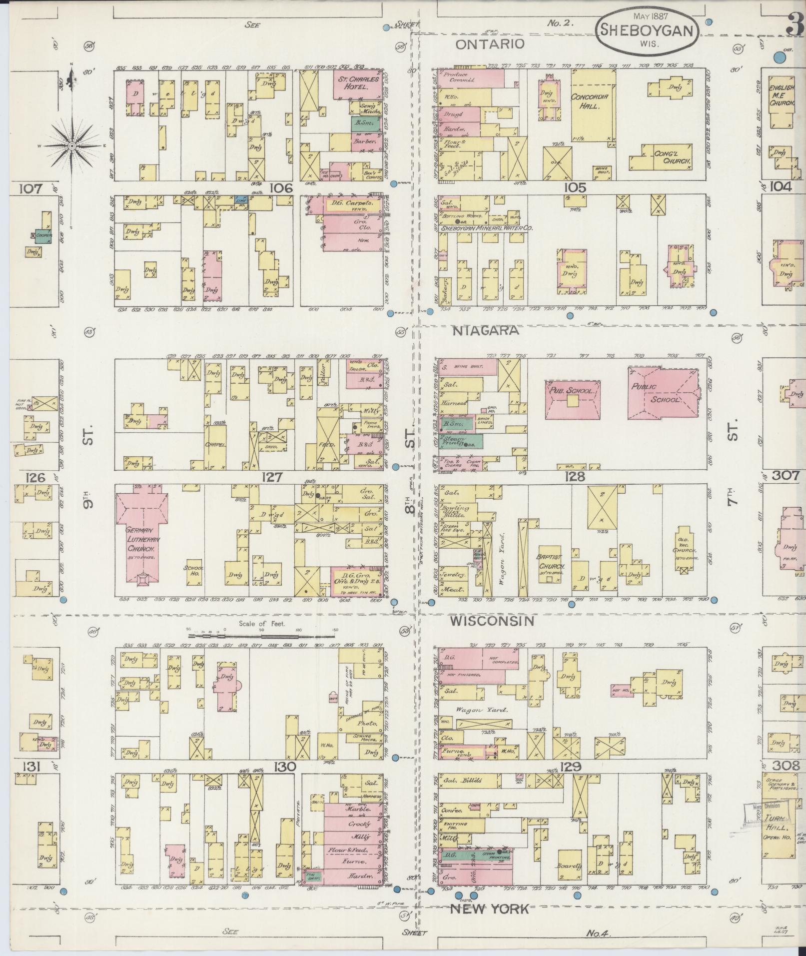 Sanborn Fire Insurance Map from Sheboygan, Sheboygan County, Wisconsin (1887), Sheet #0003 - Historic Sanborn Fire Insurance Map Print, vintage old map wall art, antique decor, genealogy gift, Wisconsin Wisconsin map