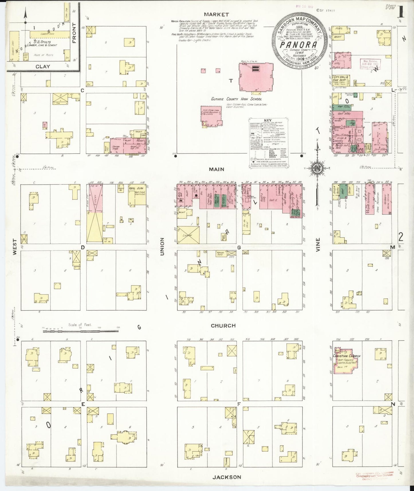Sanborn Fire Insurance Map from Panora, Guthrie County, Iowa (1909), Sheet #0001 - Historic Sanborn Fire Insurance Map Print