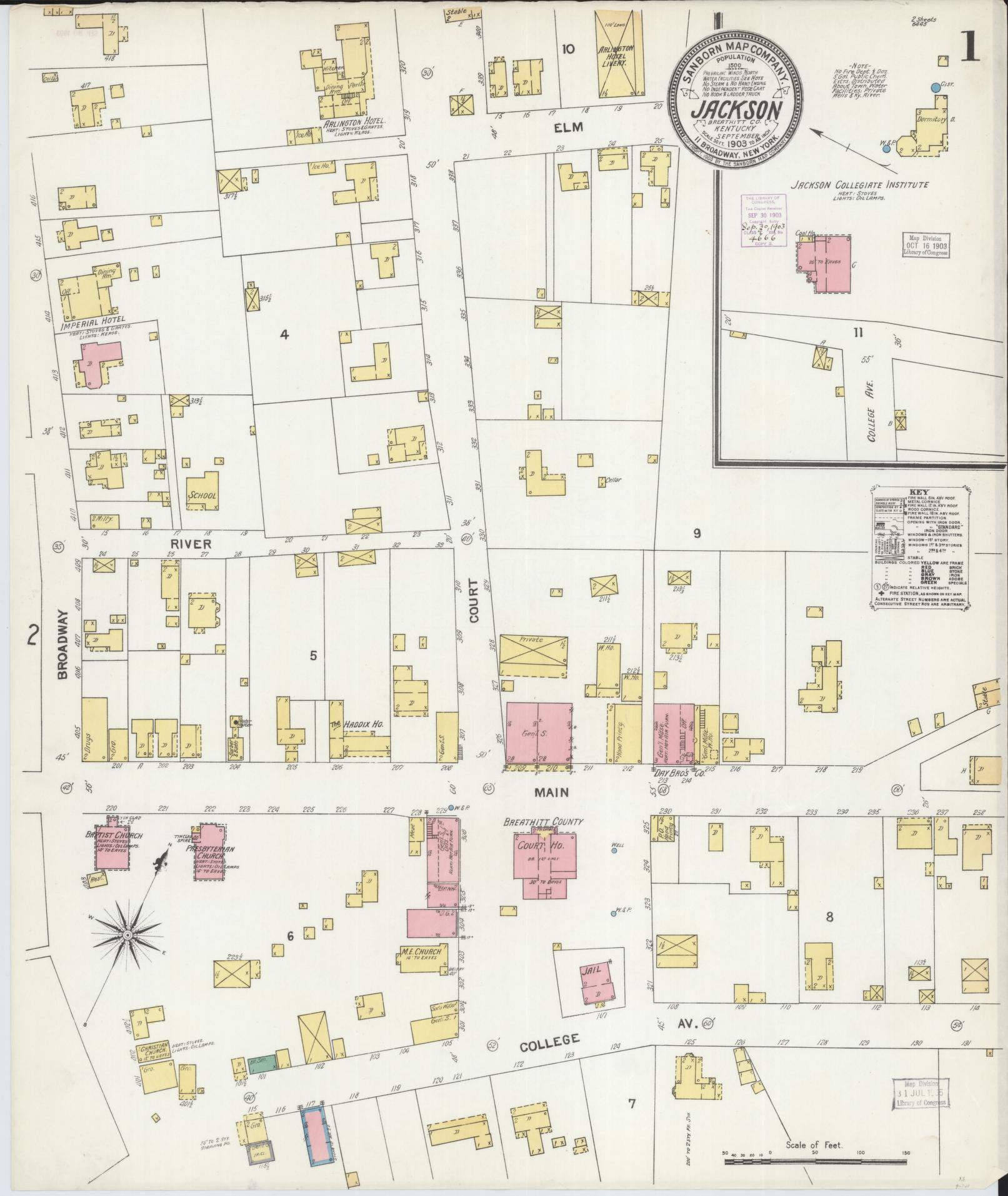 Sanborn Fire Insurance Map from Jackson, Breathitt County, Kentucky. (1903) – Historic Sanborn Fire Insurance Map Print