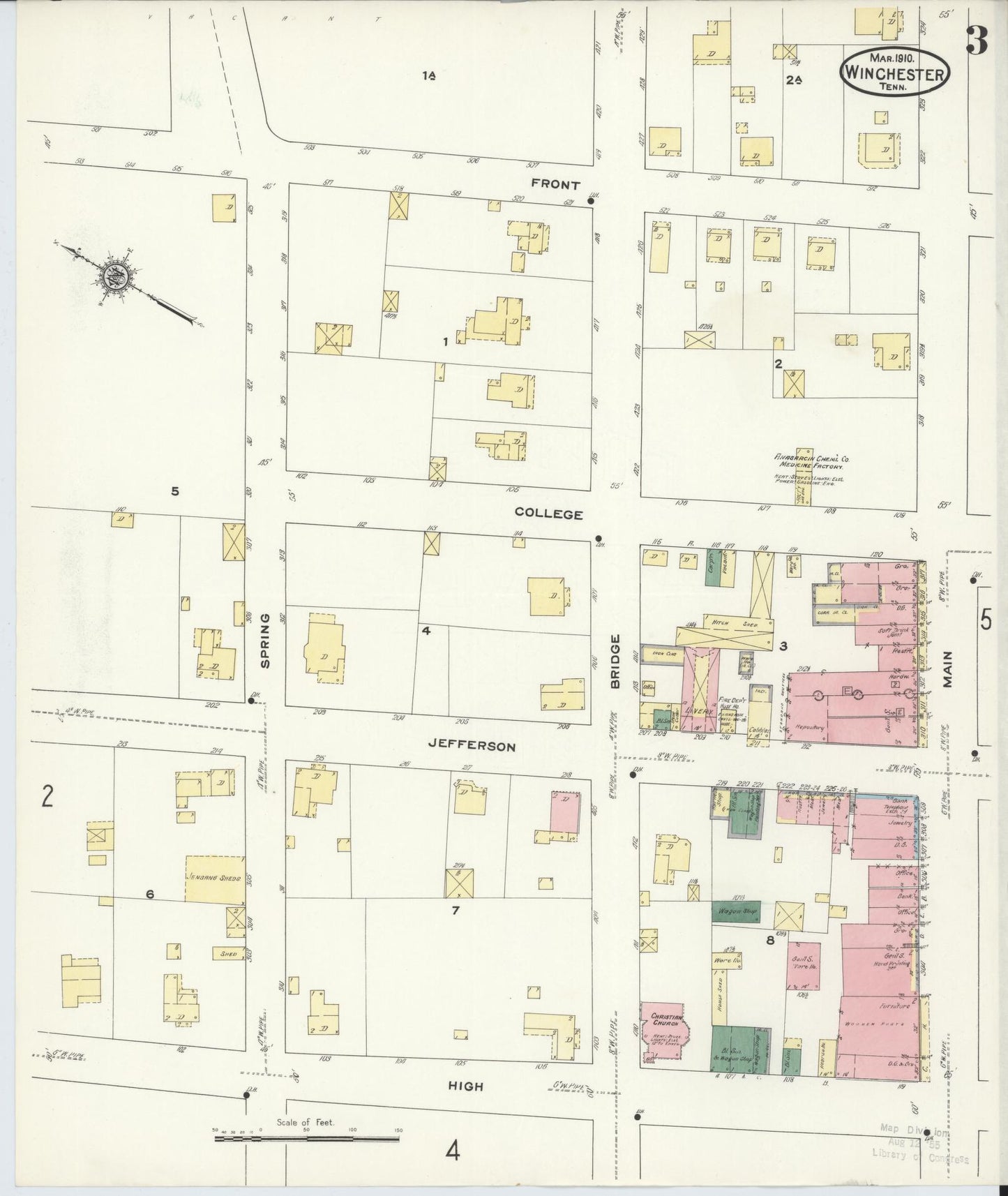 Sanborn Fire Insurance Map from Winchester, Franklin County, Tennessee (1910), Sheet #0003 - Complete Map Set gallery image, historic Sanborn map, vintage wall art, Tennessee Tennessee