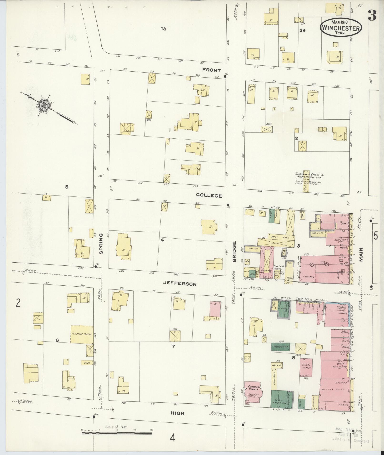 Sanborn Fire Insurance Map from Winchester, Franklin County, Tennessee (1910), Sheet #0003 - Complete Map Set gallery image, historic Sanborn map, vintage wall art, Tennessee Tennessee