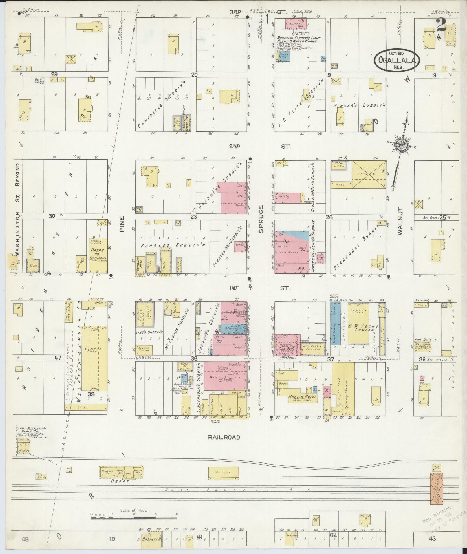 Sanborn Fire Insurance Map from Ogallala, Keith County, Nebraska (1912), Sheet #0002 - Historic Sanborn Fire Insurance Map Print, vintage old map wall art, antique decor, genealogy gift, Nebraska Nebraska map