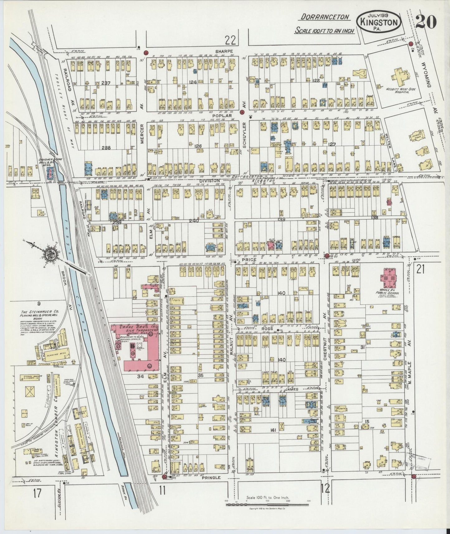 Sanborn Fire Insurance Map from Kingston, Luzerne County, Pennsylvania (1919), Sheet #0020 - Complete Map Set gallery image, historic Sanborn map, vintage wall art, Pennsylvania Pennsylvania