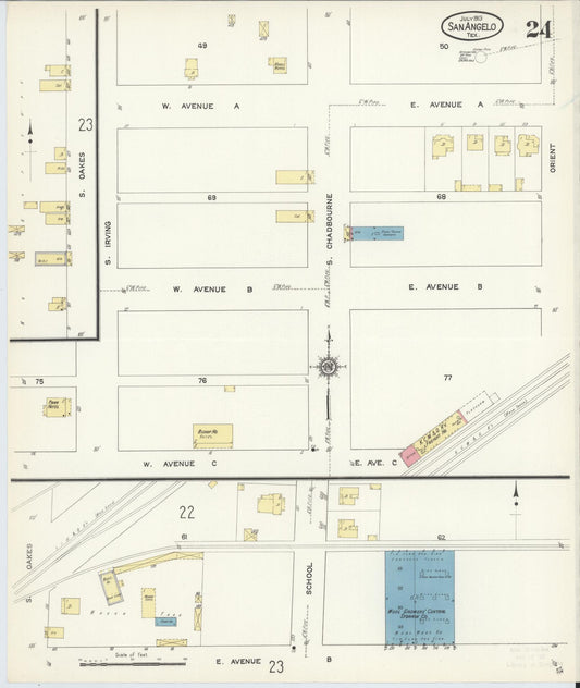 Sanborn Fire Insurance Map from San Angelo, Tom Green County, Texas (1913), Sheet #0024 - Historic Sanborn Fire Insurance Map Print, vintage old map wall art, antique decor, genealogy gift, Texas Texas map
