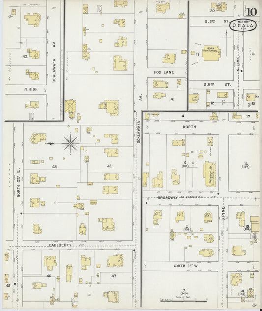 Sanborn Fire Insurance Map from Ocala, Marion County, Florida (1895), Sheet #0010 - Historic Sanborn Fire Insurance Map Print, vintage old map wall art, antique decor, genealogy gift, Florida Florida map