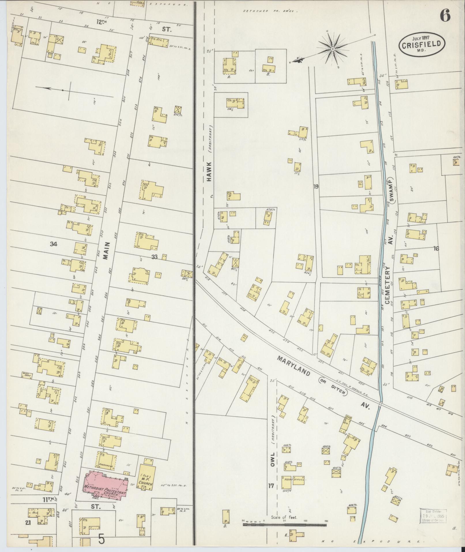 Sanborn Fire Insurance Map from Crisfield, Somerset County, Maryland (1897), Sheet #0006 - Historic Sanborn Fire Insurance Map Print, vintage old map wall art, antique decor, genealogy gift, Maryland Maryland map