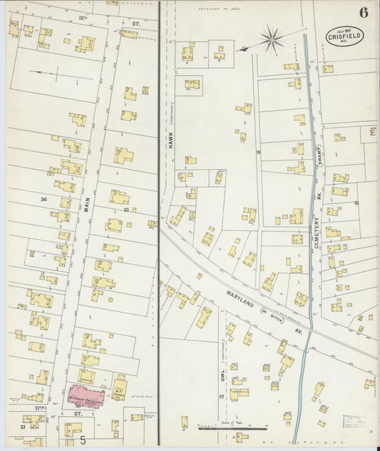 Sanborn Fire Insurance Map from Crisfield, Somerset County, Maryland (1897), Sheet #0006 - Historic Sanborn Fire Insurance Map Print, vintage old map wall art, antique decor, genealogy gift, Maryland Maryland map