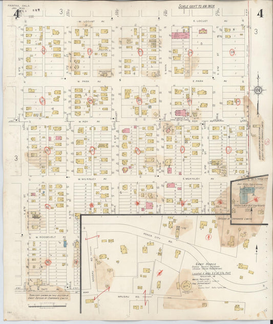 Sanborn Fire Insurance Map from Fairfax, Osage County, Oklahoma (1943), Sheet #0004 - Historic Sanborn Fire Insurance Map Print, vintage old map wall art, antique decor, genealogy gift, Oklahoma Oklahoma map