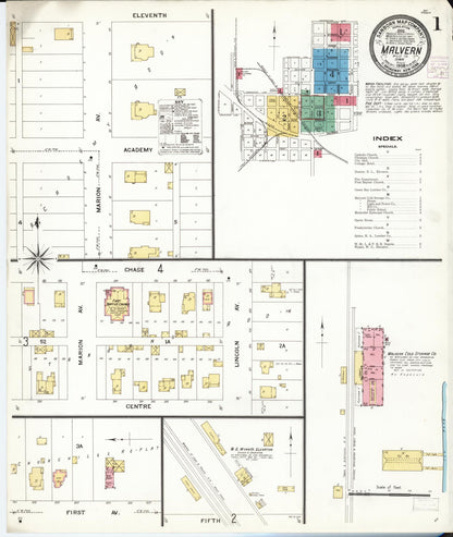 Sanborn Fire Insurance Map from Malvern, Mills County, Iowa (1908), Sheet #0001 - Historic Sanborn Fire Insurance Map Print, vintage old map wall art