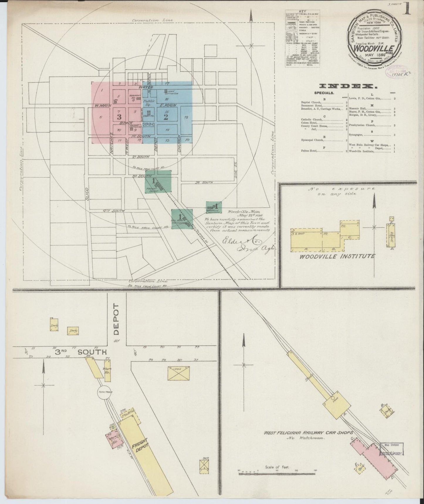 Sanborn Fire Insurance Map from Woodville, Wilkinson County, Mississippi (1886), Sheet #0001 - Complete Map Set gallery image, historic Sanborn map, vintage wall art, Mississippi Mississippi