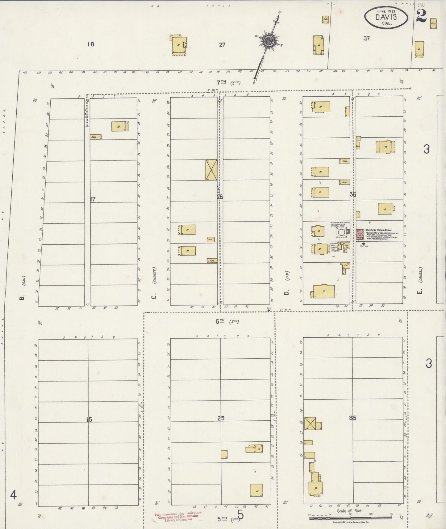 Sanborn Fire Insurance Map from Davis, Yolo County, California (1921), Sheet #0002 - Complete Map Set gallery image, historic Sanborn map, vintage wall art, California California