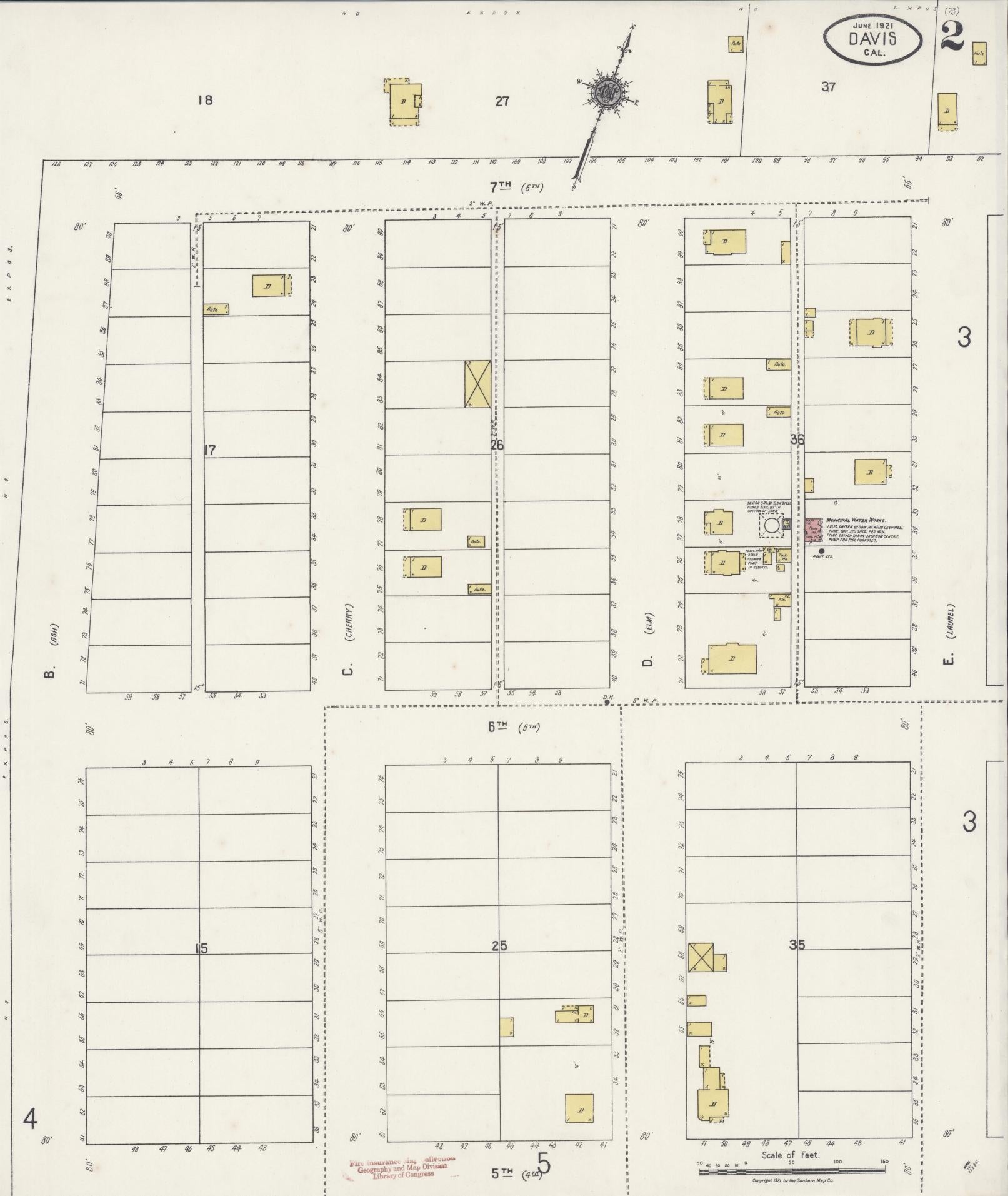 Sanborn Fire Insurance Map from Davis, Yolo County, California (1921), Sheet #0002 - Complete Map Set gallery image, historic Sanborn map, vintage wall art, California California