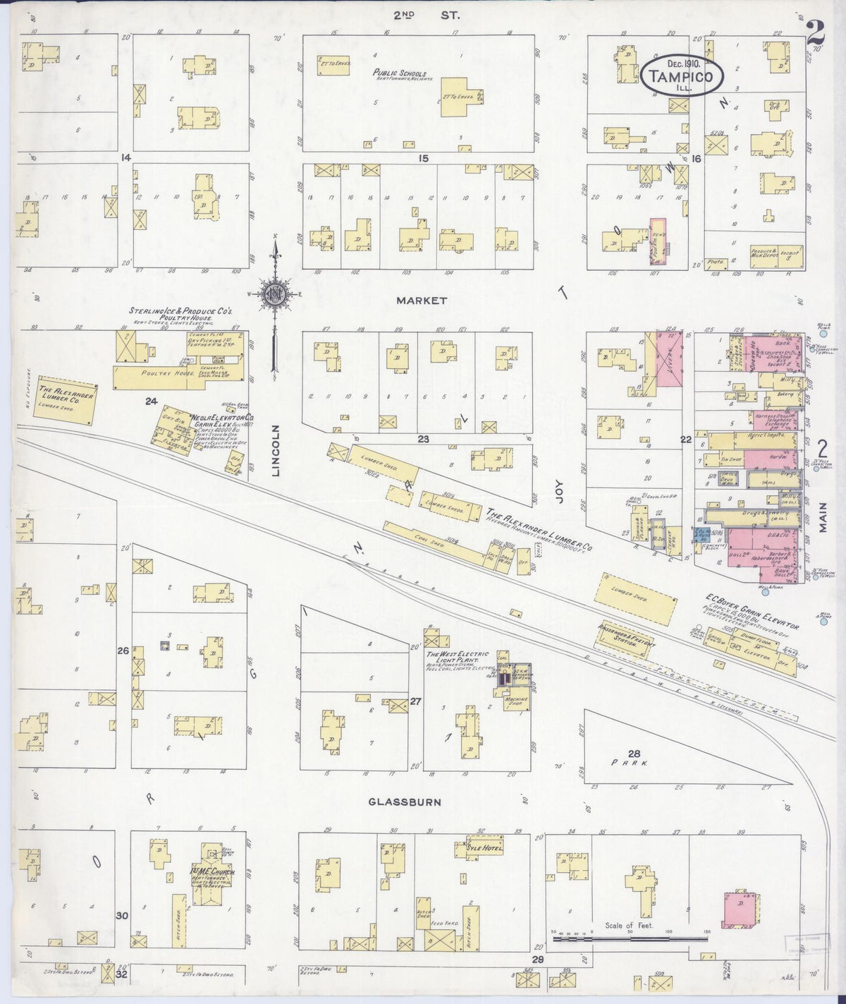 Sanborn Fire Insurance Map from Tampico, Whiteside County, Illinois (1910), Sheet #0002 - Complete Map Set gallery image, historic Sanborn map, vintage wall art, Illinois Illinois