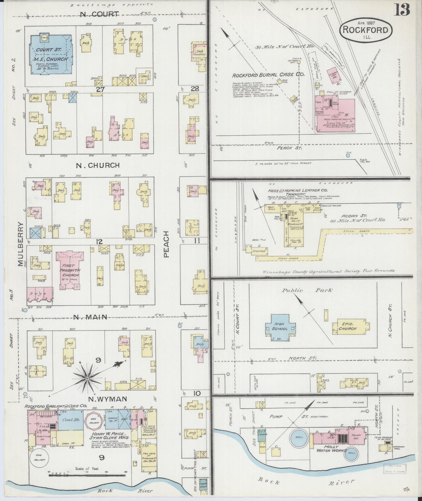 Sanborn Fire Insurance Map from Rockford, Winnebago County, Illinois (1887), Sheet #0013 - Complete Map Set gallery image, historic Sanborn map, vintage wall art, Illinois Illinois