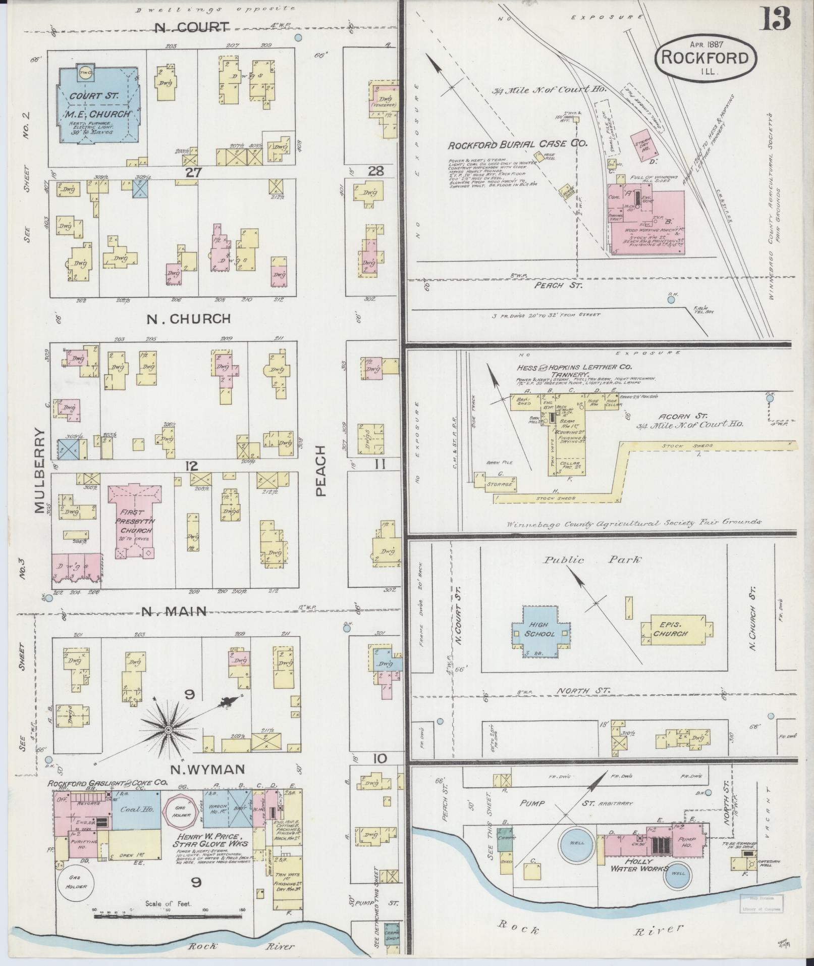 Sanborn Fire Insurance Map from Rockford, Winnebago County, Illinois (1887), Sheet #0013 - Complete Map Set gallery image, historic Sanborn map, vintage wall art, Illinois Illinois