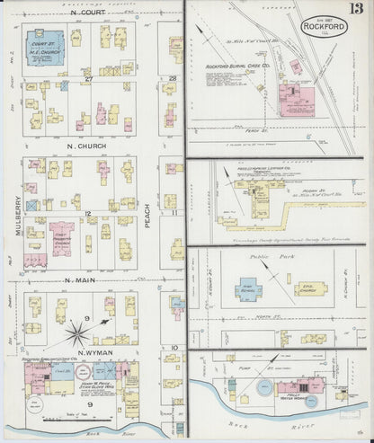 Sanborn Fire Insurance Map from Rockford, Winnebago County, Illinois (1887), Sheet #0013 - Complete Map Set gallery image, historic Sanborn map, vintage wall art, Illinois Illinois