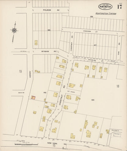 Sanborn Fire Insurance Map from Huntington, Suffolk County, New York (1922), Sheet #0017 - Historic Sanborn Fire Insurance Map Print, vintage old map wall art, antique decor, genealogy gift, New York New York map
