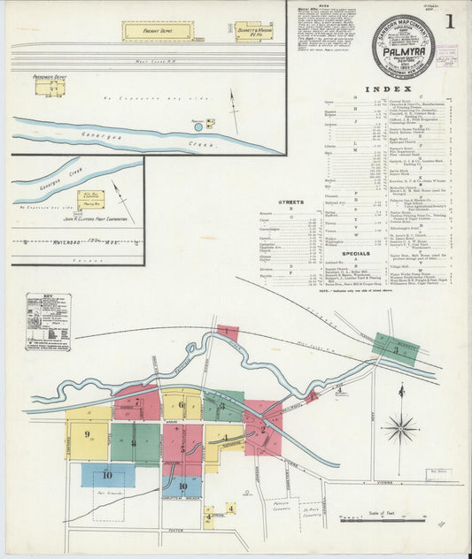 Sanborn Fire Insurance Map from Palmyra, Wayne County, New York (1906), Sheet #0001 - Historic Sanborn Fire Insurance Map Print, vintage old map wall art, antique decor, genealogy gift, New York New York map