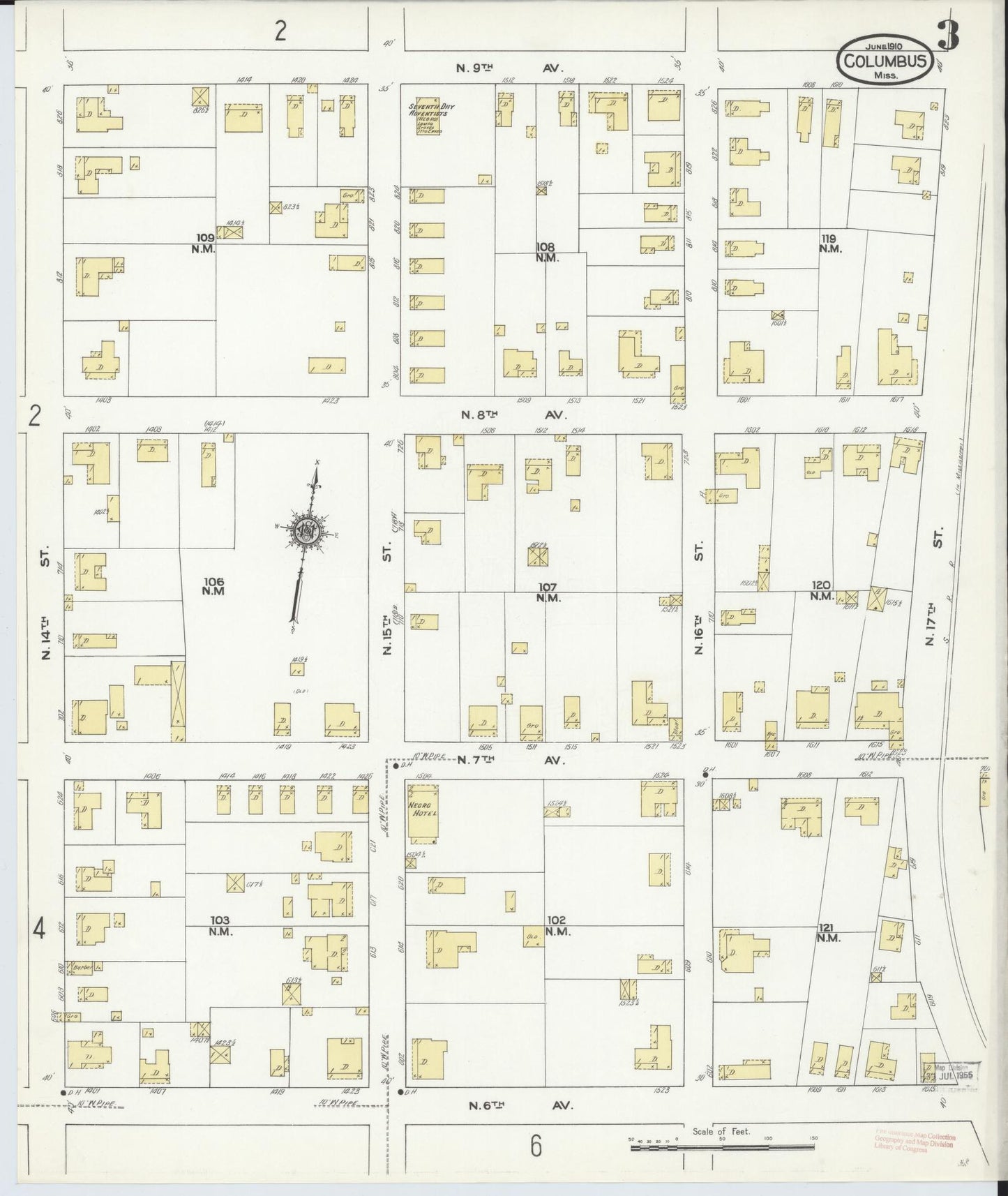 Sanborn Fire Insurance Map from Columbus, Lowndes County, Mississippi (1910), Sheet #0003 - Historic Sanborn Fire Insurance Map Print, vintage old map wall art, antique decor, genealogy gift, Mississippi Mississippi map