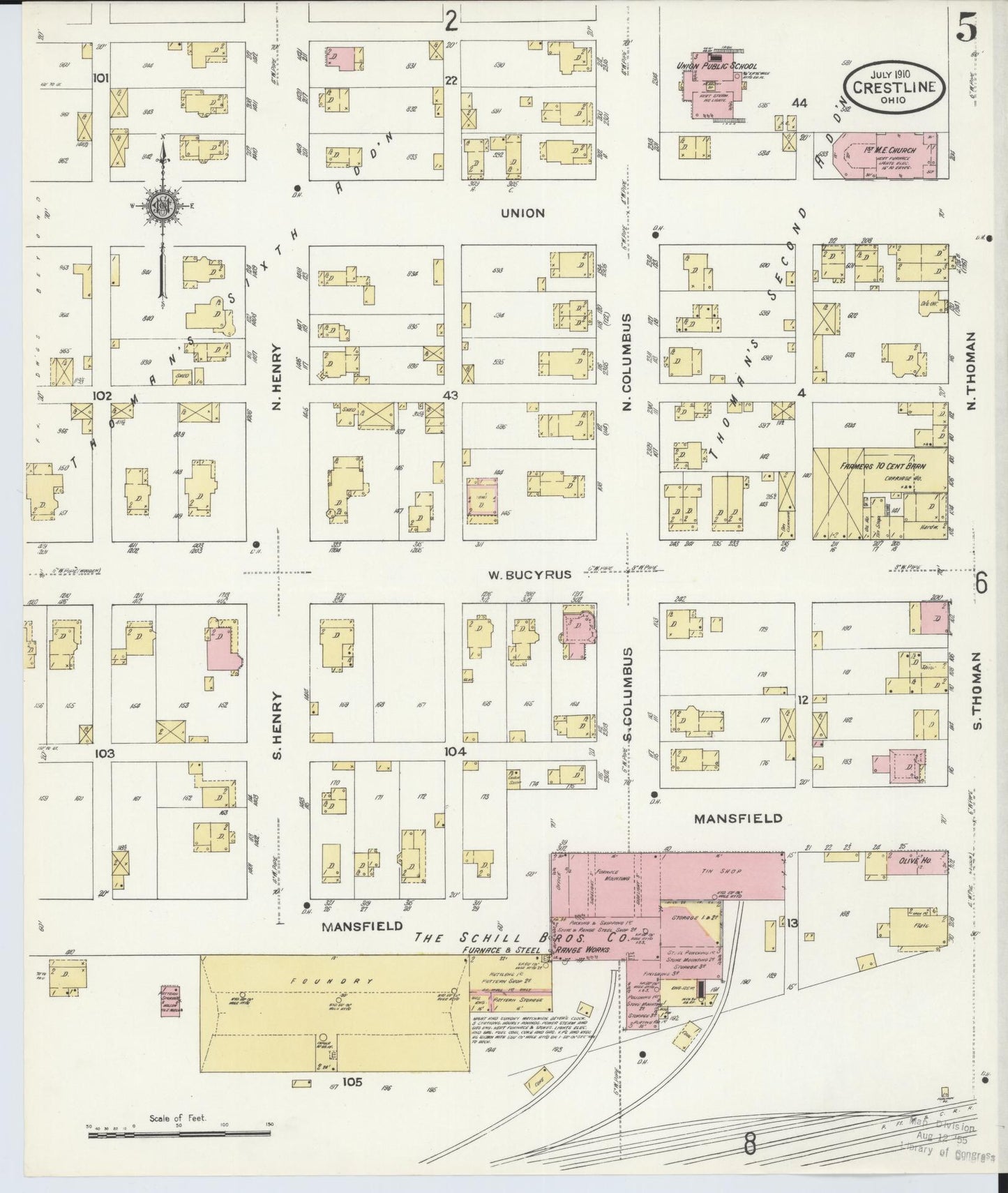 Sanborn Fire Insurance Map from Crestline, Crawford County, Ohio (1910), Sheet #0005 - Historic Sanborn Fire Insurance Map Print, vintage old map wall art, antique decor, genealogy gift, Ohio Ohio map